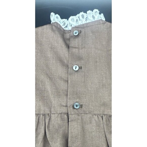 VTG Polly Flinders Brown Smocked Lace Floral Long Sleeve Button Back Dress Sz 3T - Picture 8 of 8